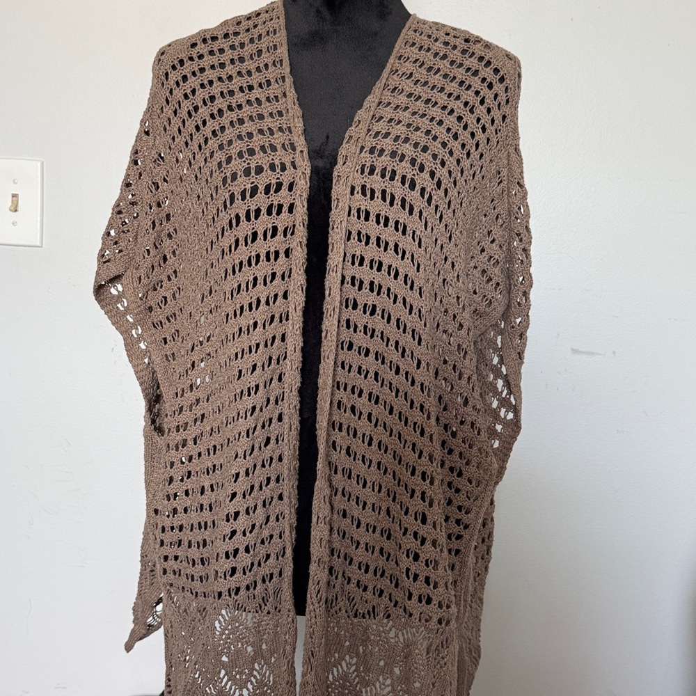 JEANNE PIERRE Brown Open-Knit Poncho